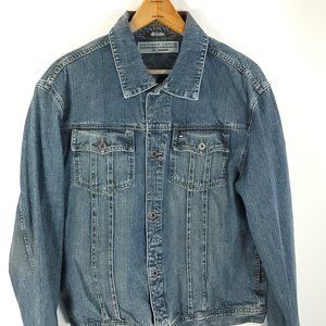Tommy Hilfiger Denim Jacket Mens Large Blue Jean Trucker Distressed Button Front